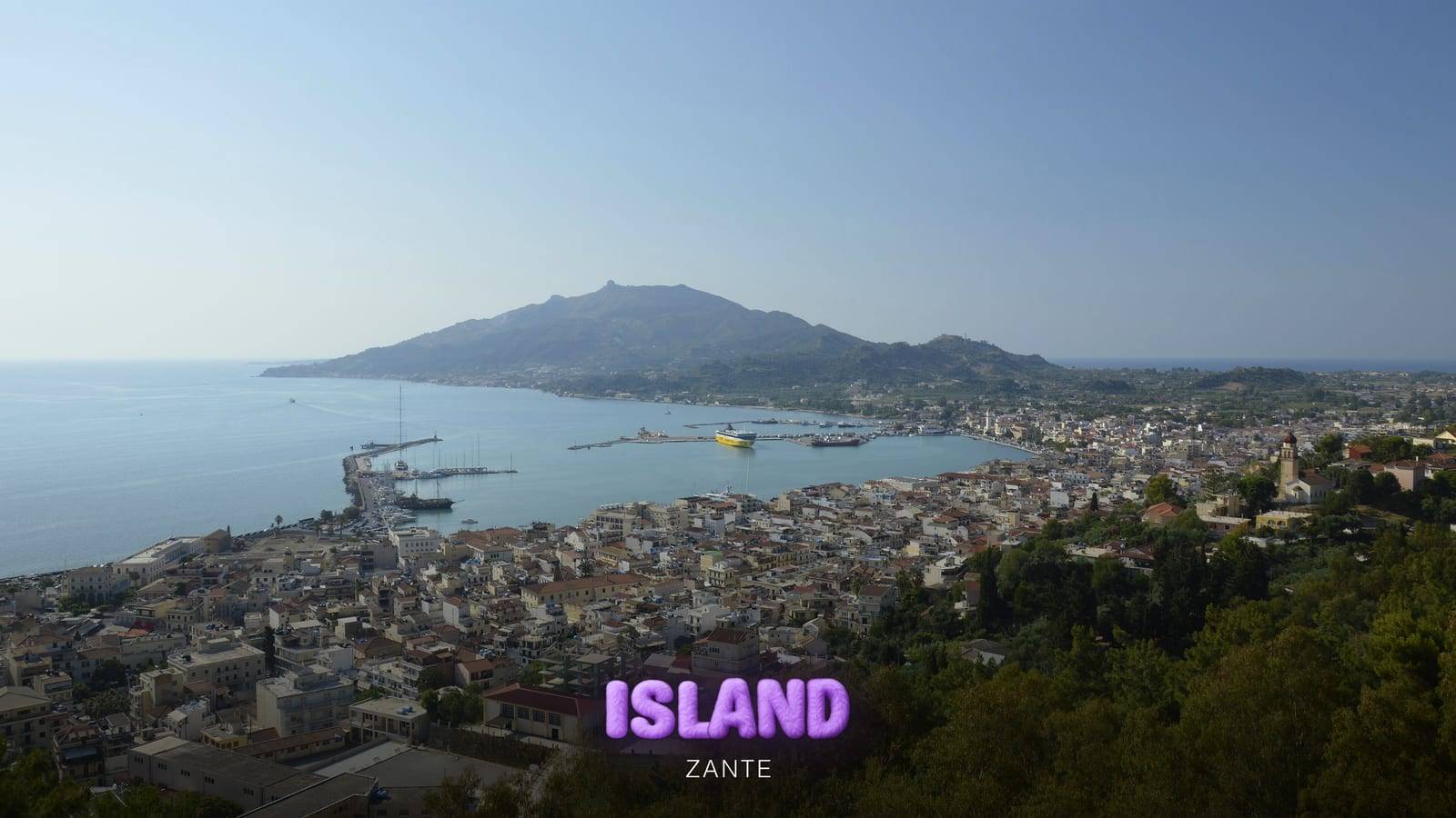 Zakynthos (Zante Town) and its harbour seen from Bochali hill