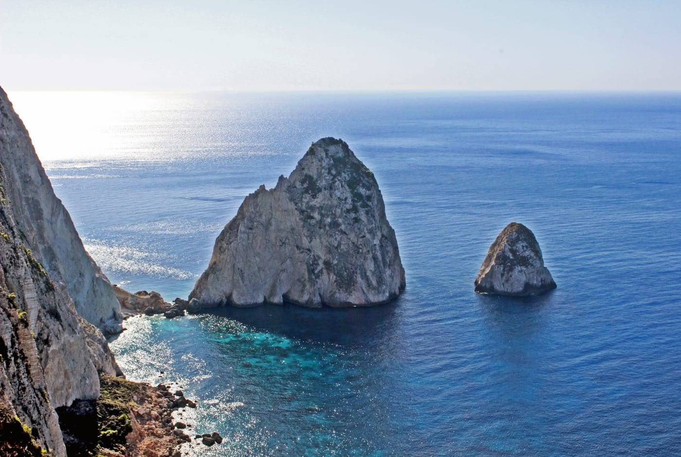 The Mizithres sea stacks below the Keri cliffs, Zante