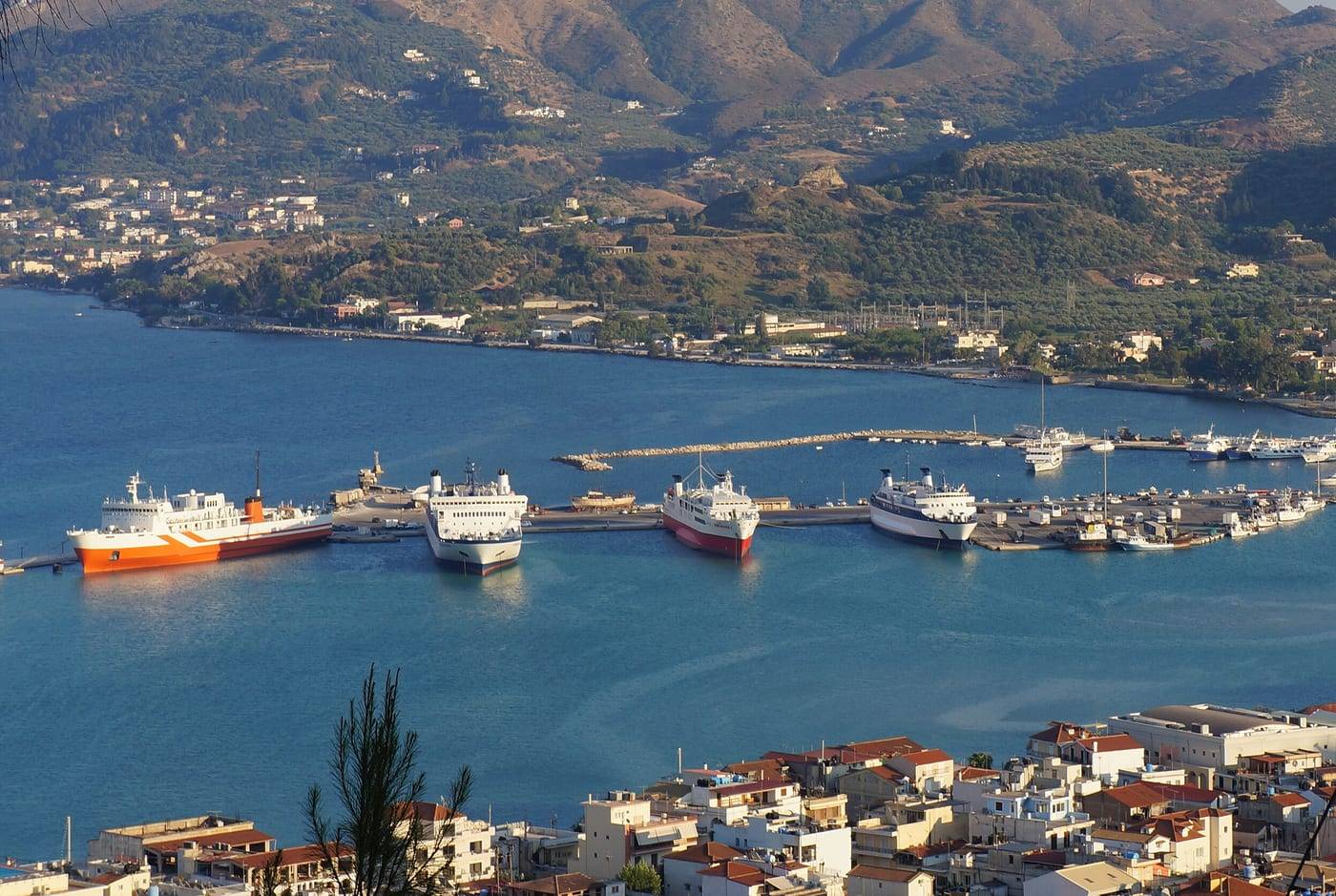 Ferries moored in the harbour of Zante Town