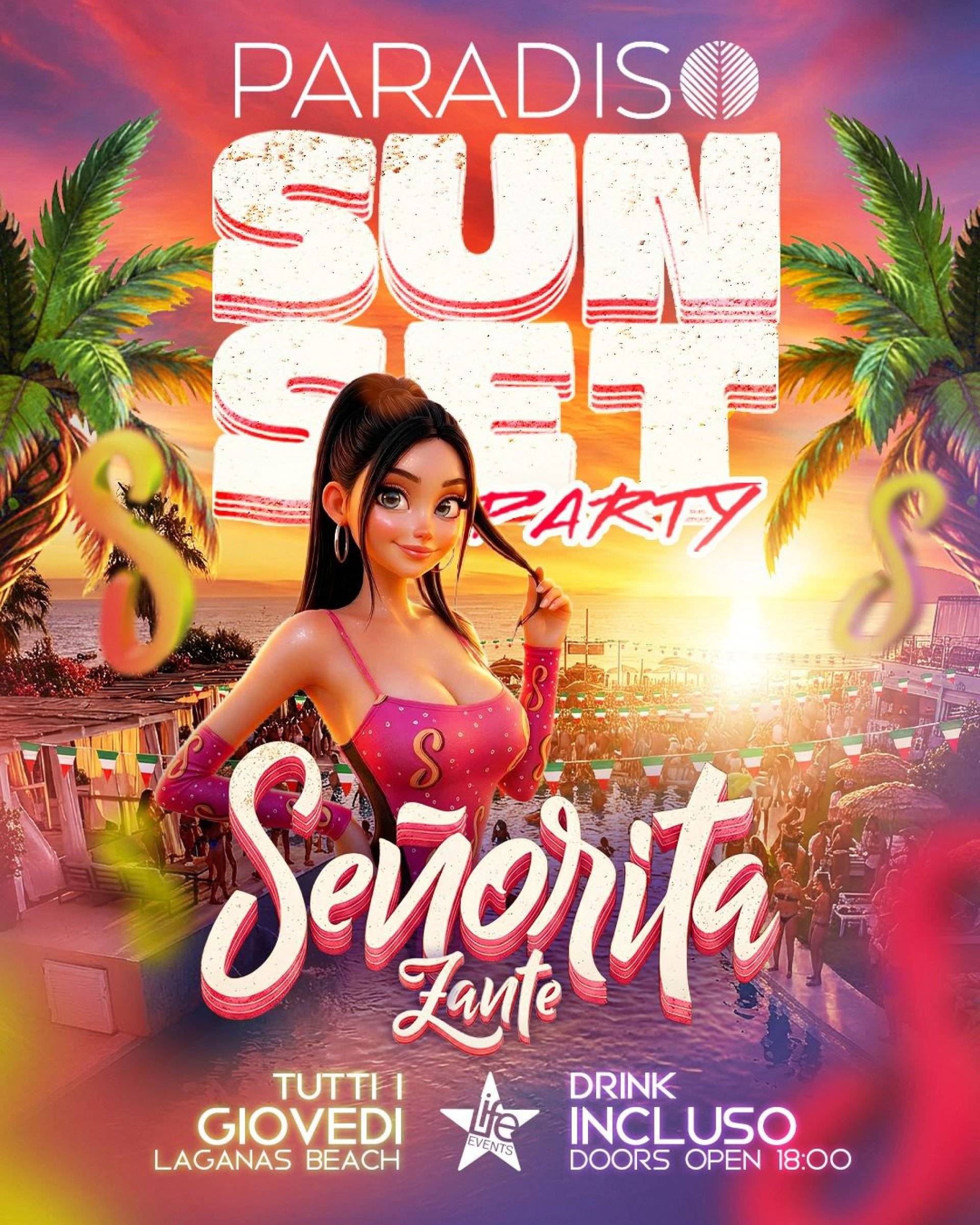 Paradiso Sunset Party · El Paradiso Beach Club – official poster
